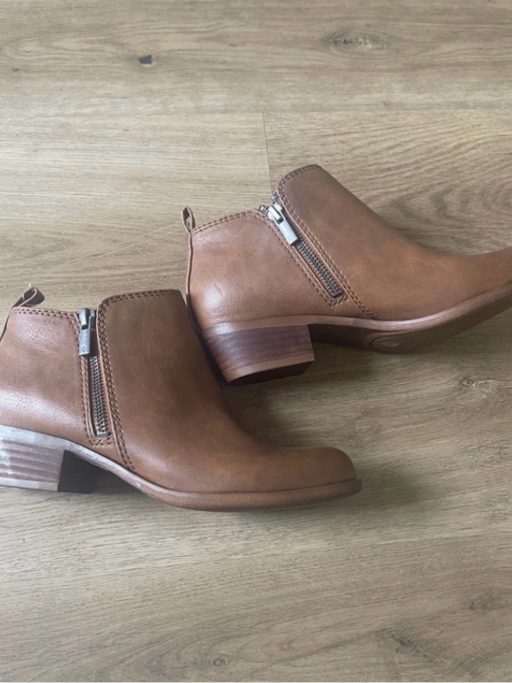 Lucky Brand Women’s Brown Leather Ankle Booties with Side Zipper
